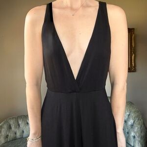 Reformation Deep Plunge V Neck Maxi Dress Low Back Fit Flare Pockets Small